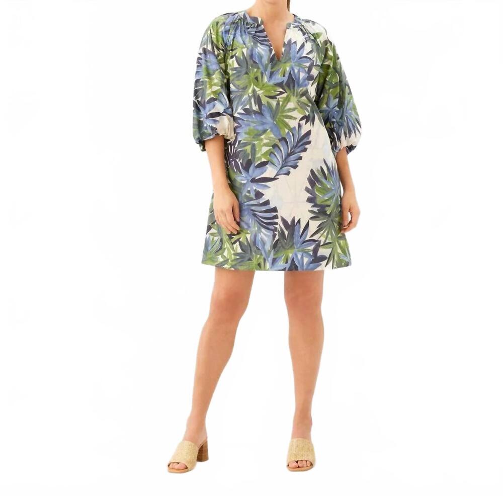 NEW KAREN KANE puff sleeve peasant dress in white printed